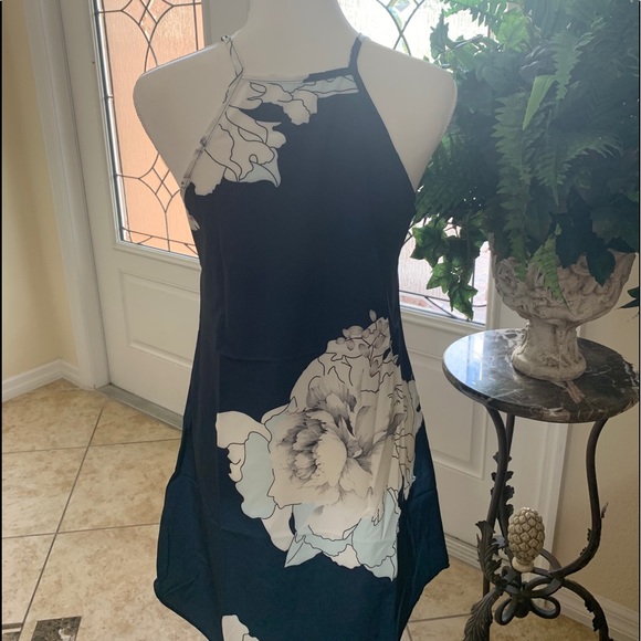 Blue Floral Sleeveless Mini Dress Size M - Picture 9 of 10